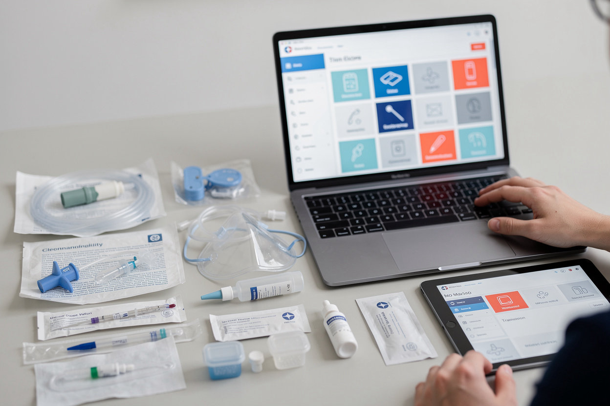 MyMedic product categories - certified disposable medical devices including surgical suction sets, circumcision devices, and wound care solutions